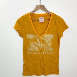PINK Collegiate Collection Missouri Tigers Vintage Gold V Neck Tee Medium